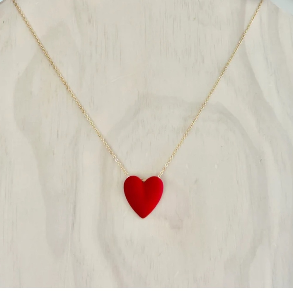 Gold Plated Red Heart Pendant Necklace - Picture 2 of 6